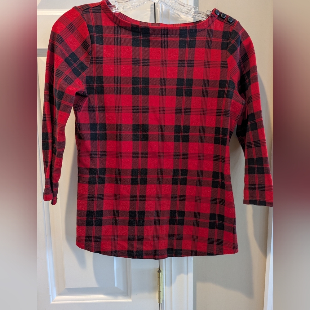 Charter Club Red Plaid 3/4 Sleeve Top